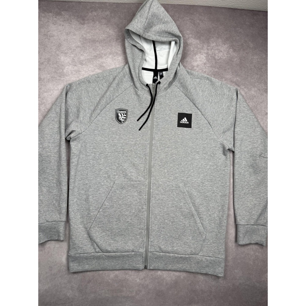 San Jose Earthquakes Hoodie Mens XL Gray Full Zip Adidas MLS Soccer Autographed‎
